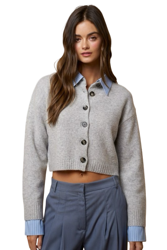 LALAVON Striped Button Down Sweater Cardigan Top