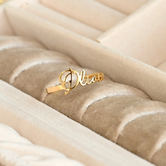 Rings- Custom Name Ring 18k Gold Personalized Name Open Ring