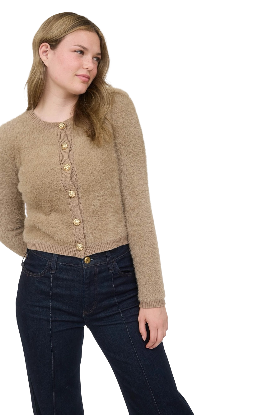 Apparel- The Workshop Gold Button Fuzzy Knit Cardigan Top
