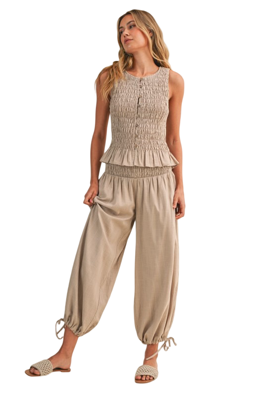 Klesis Button Front Smocked Top with Pants Set