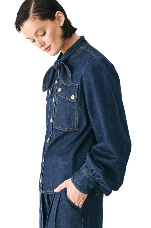 Flying Tomato Denim Tie Front Top