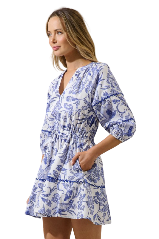 Sugarlips Dabria Split Neck Mini Dress Virda Floral