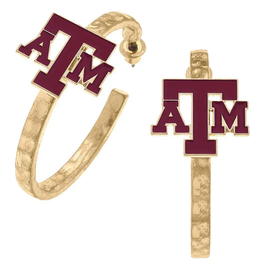 Earrings- Canvas Texas A&M Logo Enamel Drop Hoop Earrings