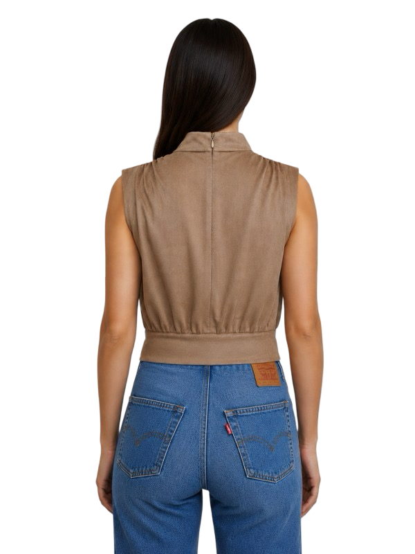 Fore Collection High Neck Sleeveless Top with Banded Waist