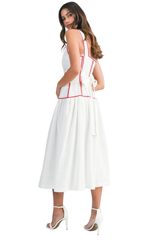 Apparel- Mable Square Neck Ric Rack Midi Dress