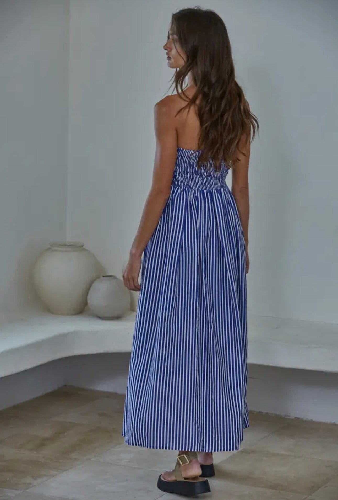 By Together Promenade Striped Tube Maxi Dress Dusty Blue / Large By Together Promenade Striped Tube Maxi Dress Dusty Blue / Large