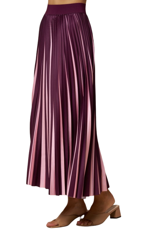 LALAVON Two Toned Pleated Satin Maxi Skirt