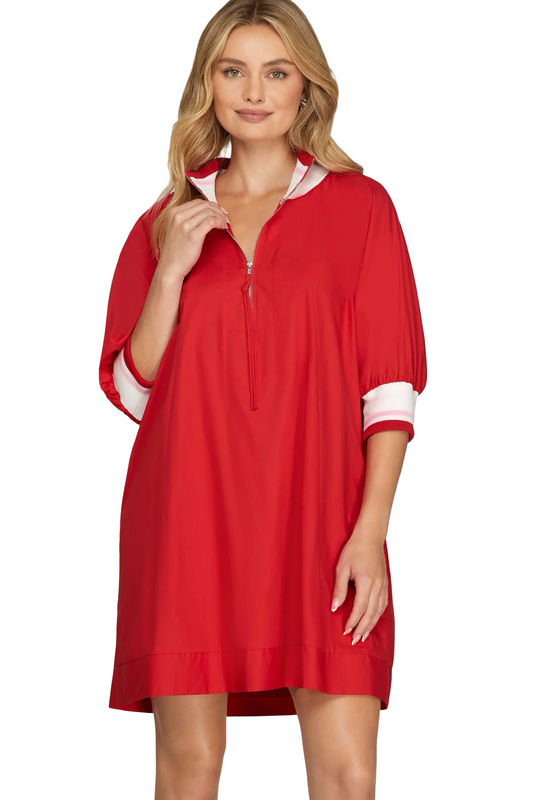 She+Sky  1/2 Sleeve Zip Front Mini Dress