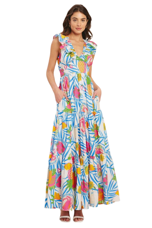 Flying Tomato Tropical Fruit V Neck Maxi Dress