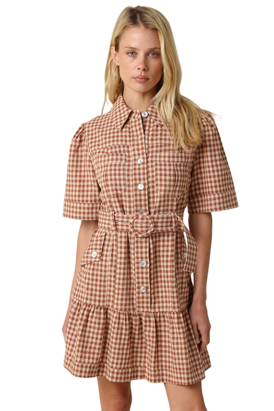 Olivaceous Erika Checkered Belted Mini Dress