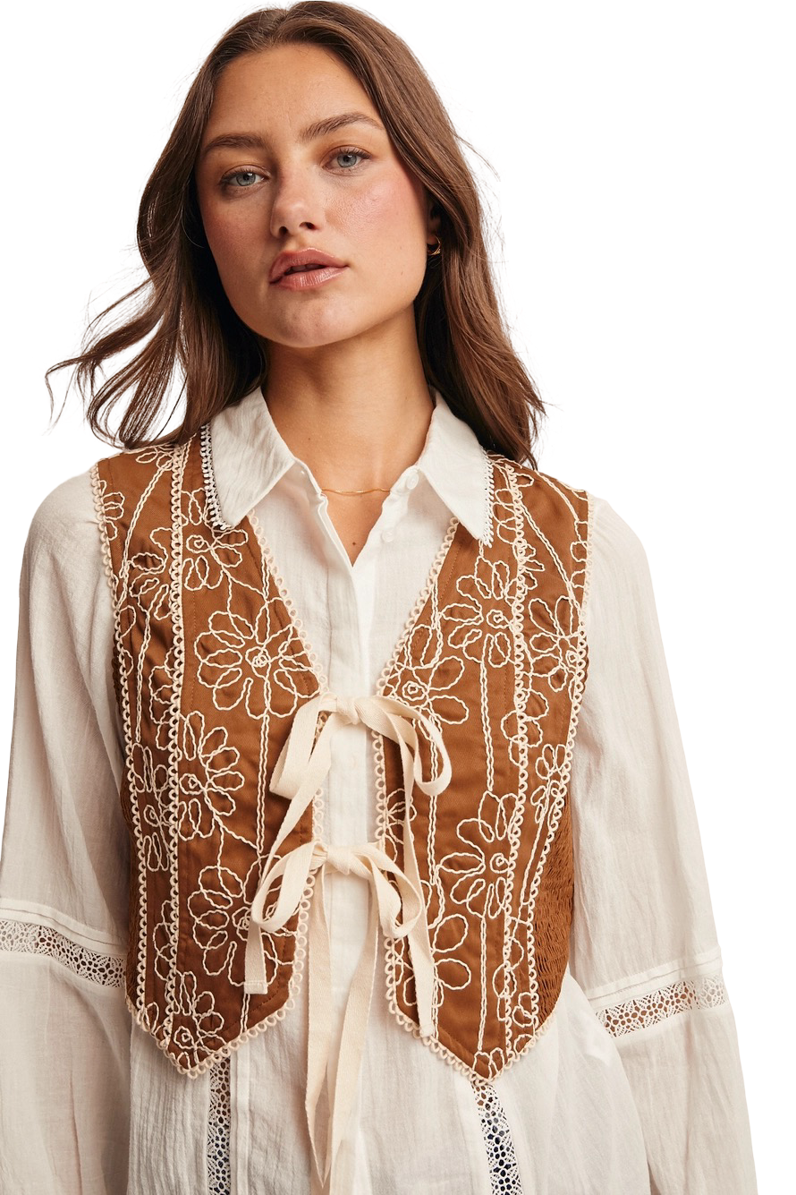 Apparel- Forte Boho Front Tie Vest Top