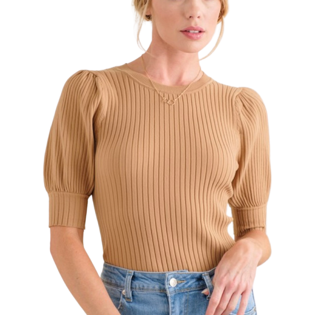 Apparel- And The Why Puff Sleeve Ribbed Basic Bodysuit