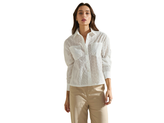 Apparel- Able Double Front Pocket Eyelet Button Down Shirt