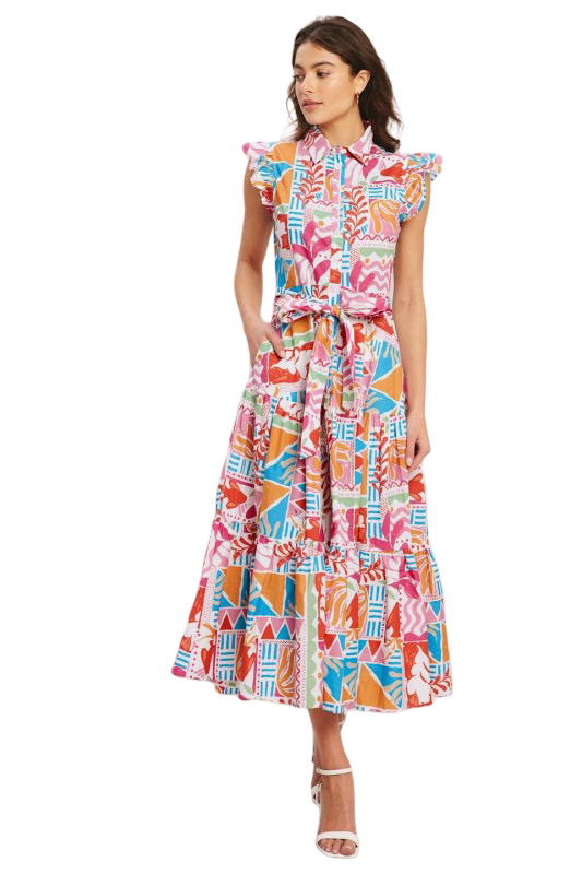 Flying Tomato Floral Flutter Sleeve Midi Dress