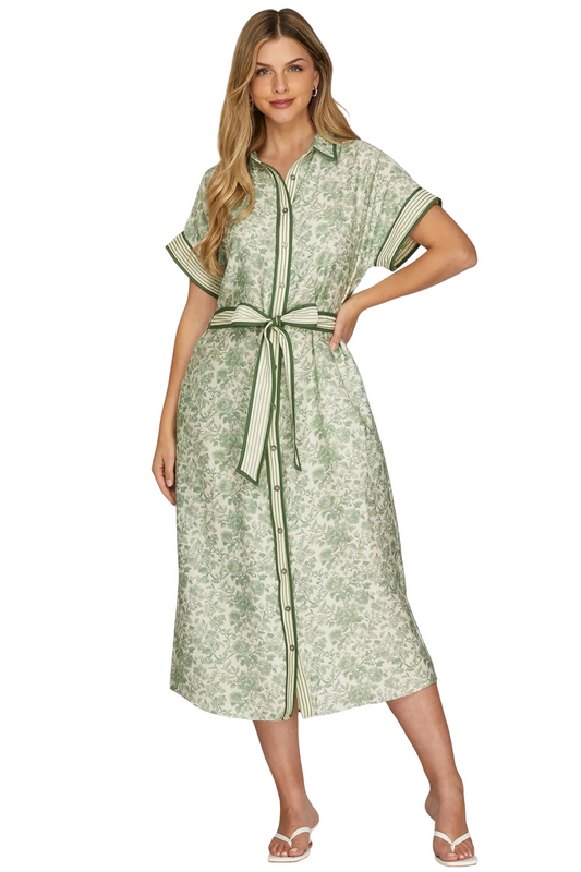 She+Sky Drop Waist Tie Waist Midi Dress