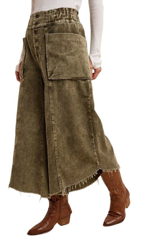 Apparel- Anniewear Mineral Wash Wide Leg Cropped Corduroy Jean Pants