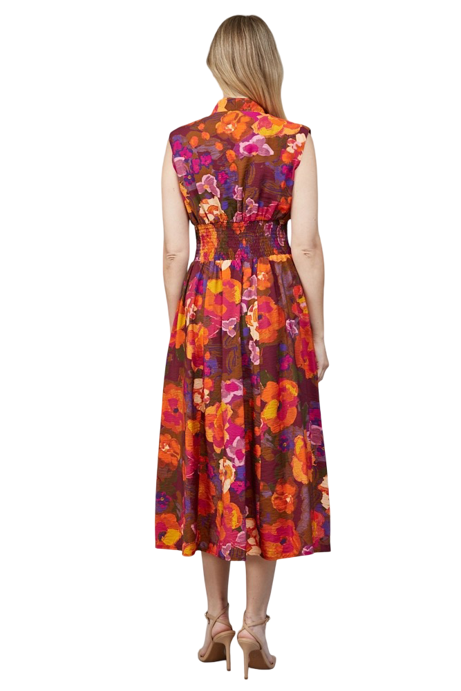 Apparel-Fate Printed Front Zip Midi Dress
