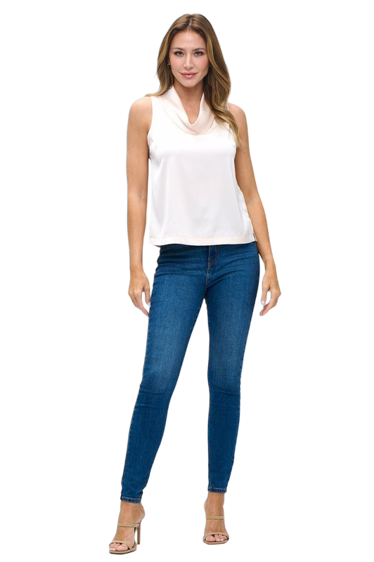 DNA Couture Satin Cowl Neck Sleeveless Top