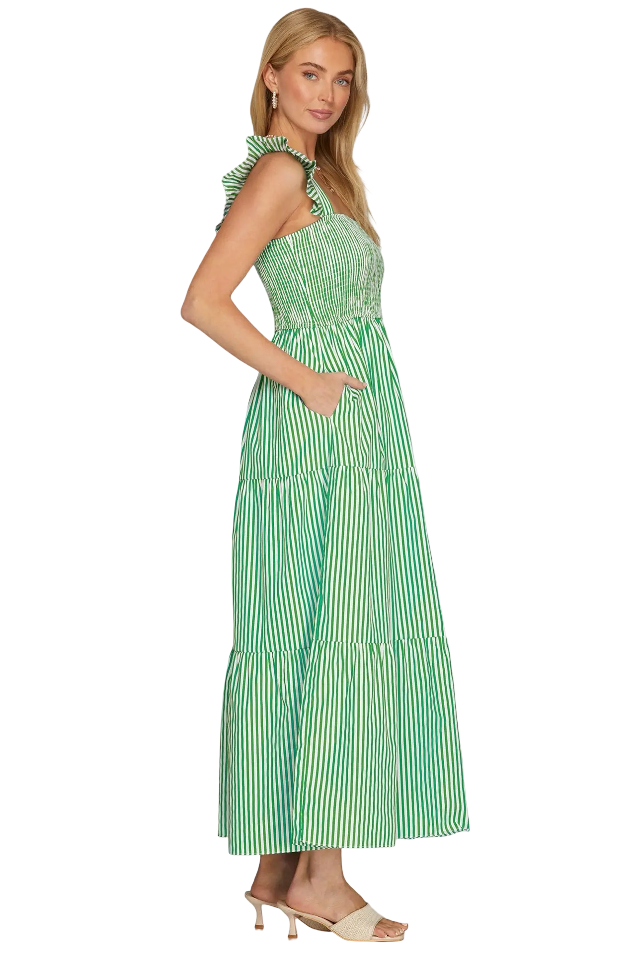 She+Sky Square Neck Smocked Maxi Dress