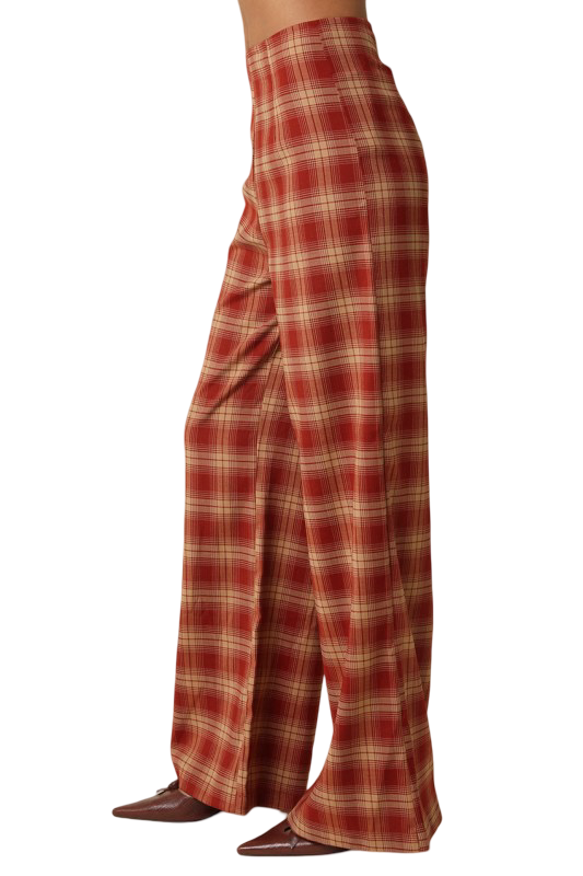 Olivaceous Scarlet Plaid Wide Leg Pants