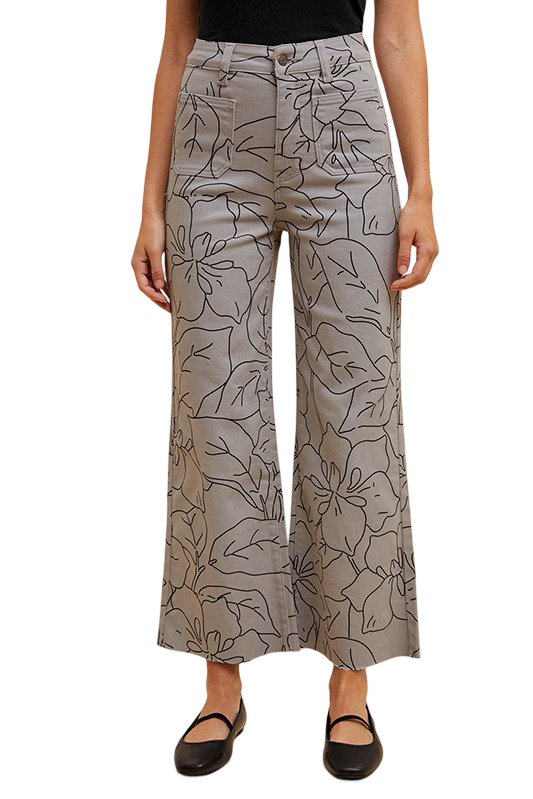 Apparel- Anniewear Stretch Monochrome Print Wide Leg Jeans