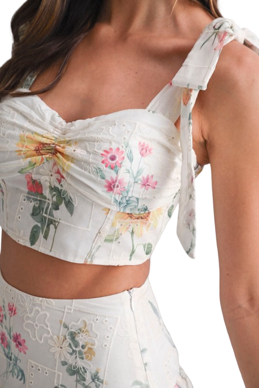 Mable Floral Eyelet Top and Midi Skirt Set