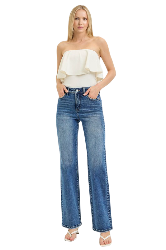 Risen High Rise Tummy Control Straight Leg Jeans