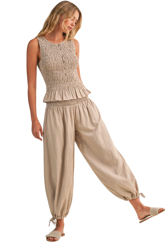 Klesis Button Front Smocked Top with Pants Set