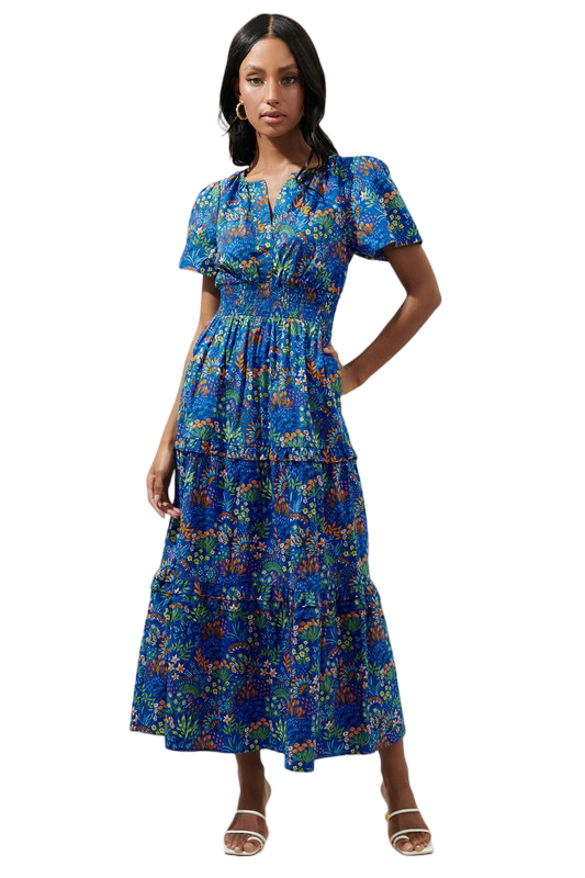 Apparel- Sugarlips Ruya Floral Palmer Poplin Tiered Maxi Dress