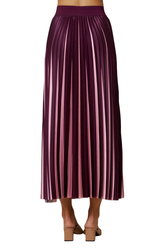 LALAVON Two Toned Pleated Satin Maxi Skirt