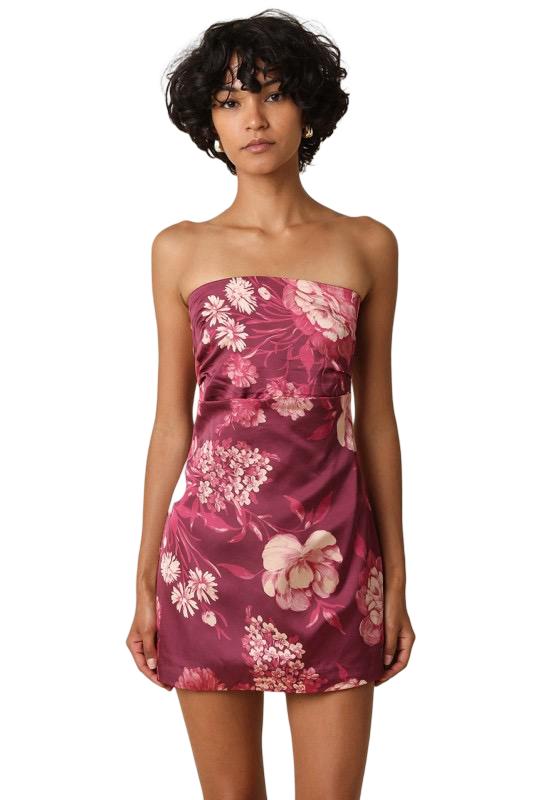 Olivaceous Rowan Floral Satin Strapless Floral Mini Dress