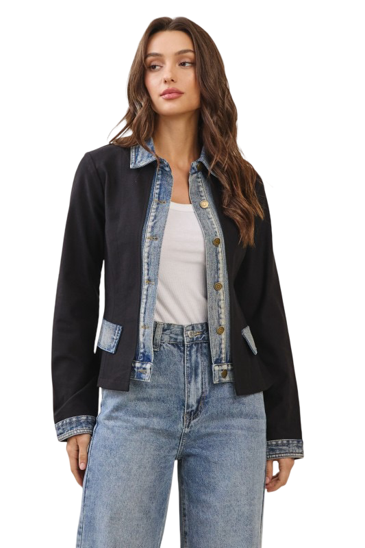 Apparel- Able Layered Look Denim Trim Jacket