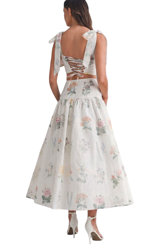 Mable Floral Eyelet Top and Midi Skirt Set
