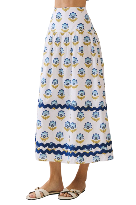 Apparel- TCEC Floral Print Contrast Border Midi Skirt