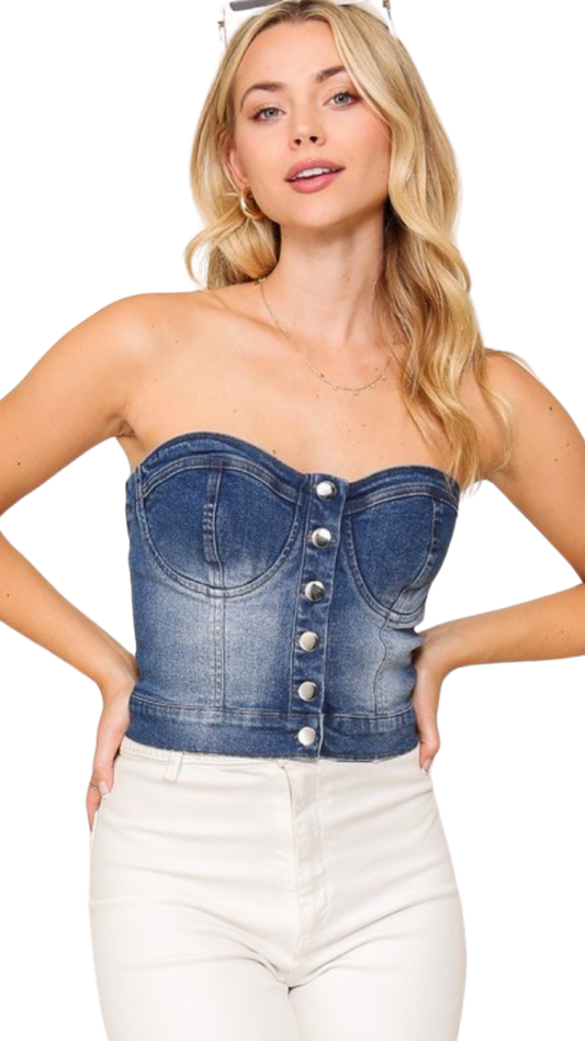 Apparel- Timing Bra Seam Denim Strapless Top