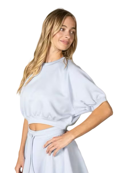 LaBiz Neoprene Cropped Raglan Short Sleeve Sweatshirt