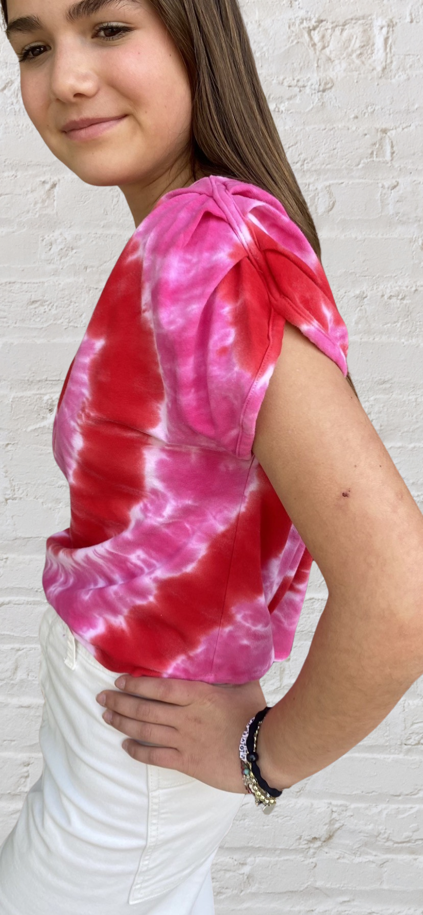 Girls- Erge Ruched Sleeve Tie Dye Heart Top