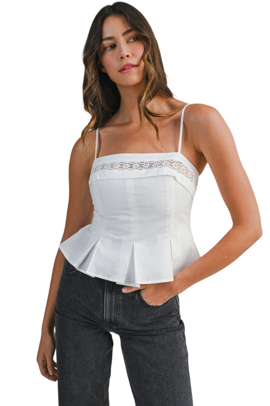 Mable Spaghetti Strap Lace Trim Cami Peplum Shirt Top