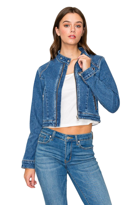 Apparel-Curds & Whey Denim Zip Pocket Biker Jacket
