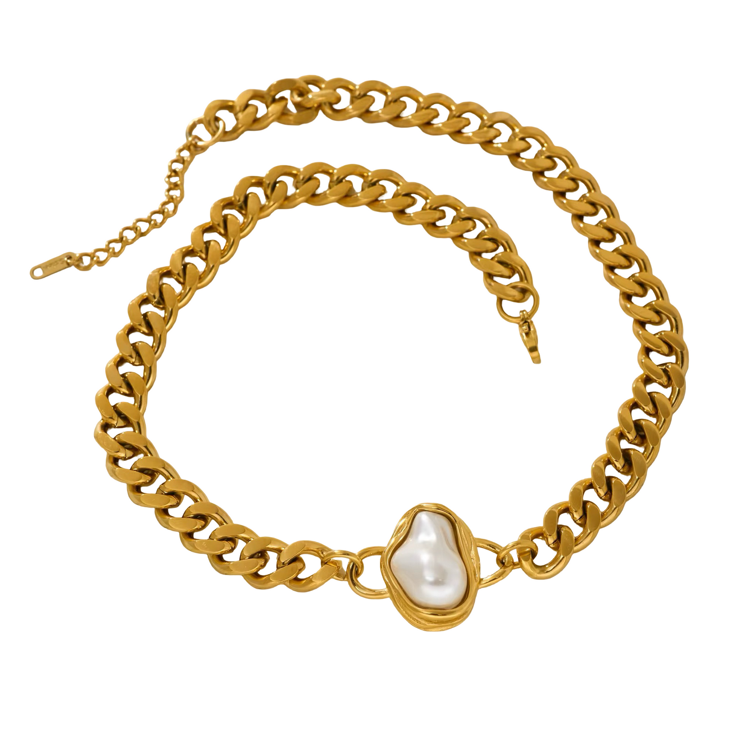 Necklaces- M&E Bling Vintage Cuban Chain Pearl Statement Necklace