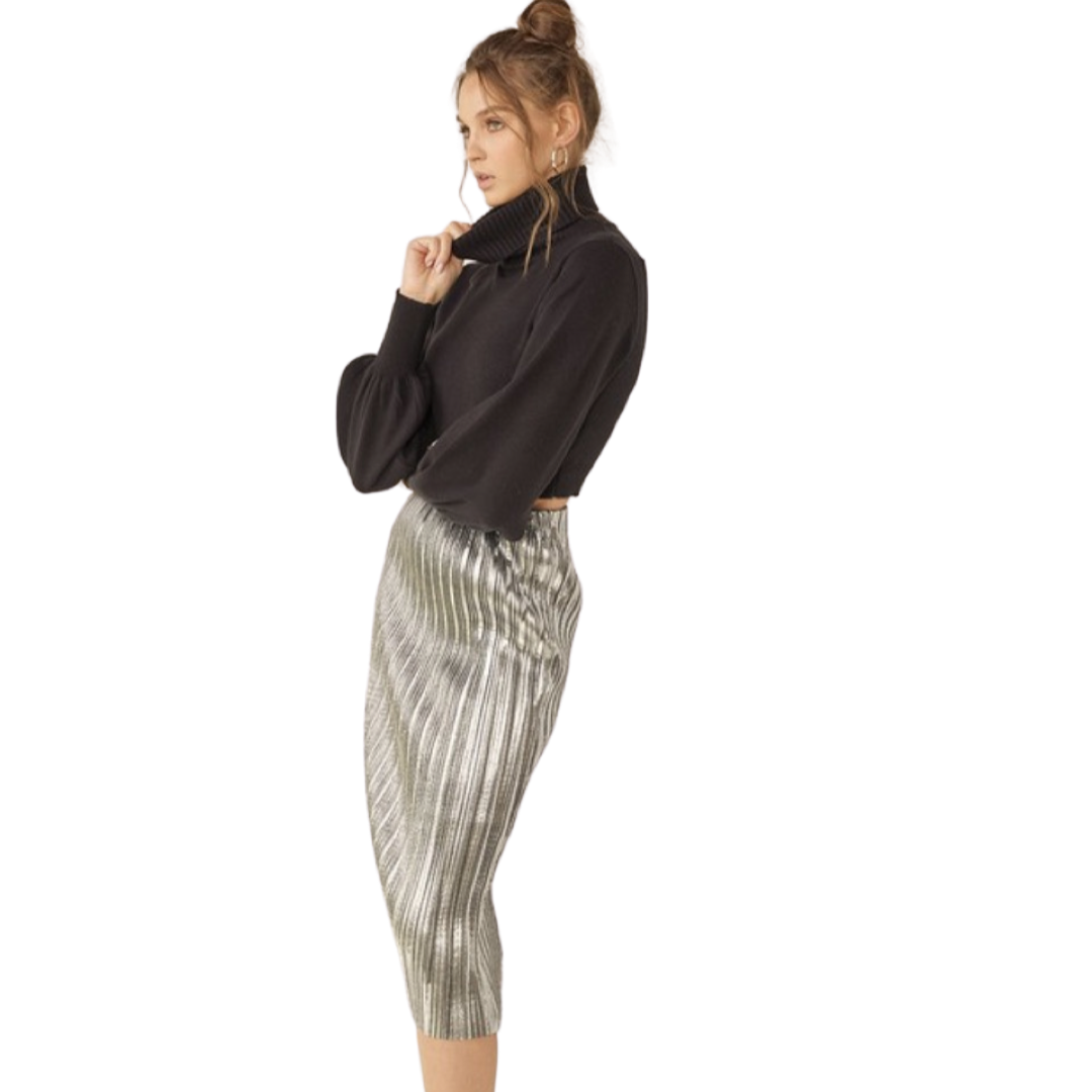 Apparel- Idem Ditto Pleated Shimmer Midi Skirt