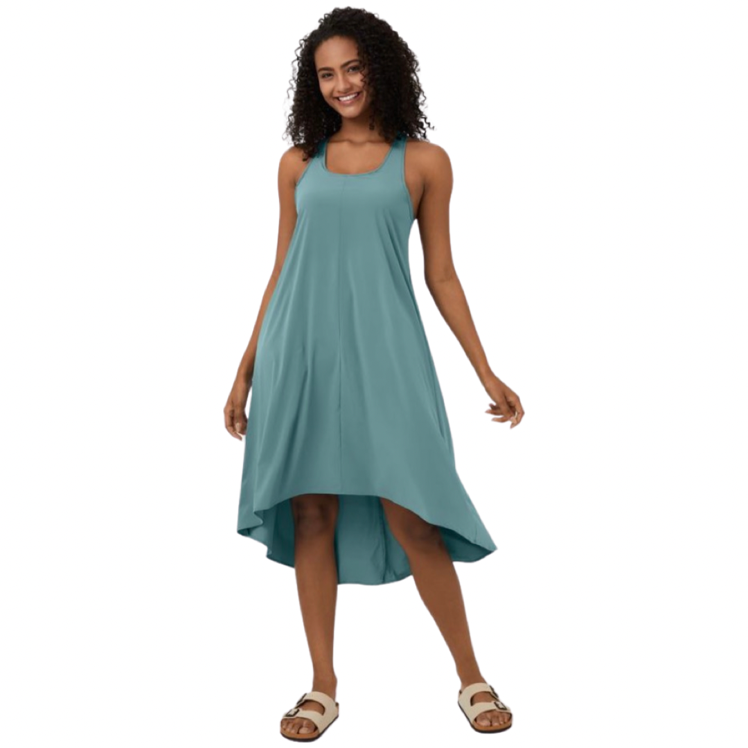 Apparel- Halara Breezeful* Backless Racerback Side Pocket High Low Midi  Dress