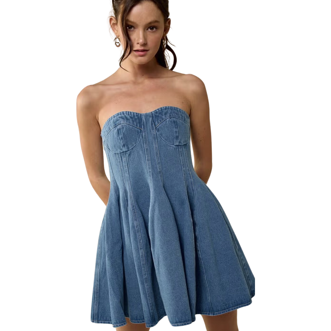 Apparel- Blue Blush Corset Tube Denim Dress