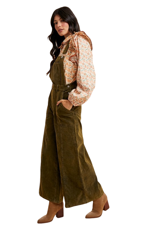 Apparel- Anniewear  Corduroy Mineral Wash Wide Leg Overalls Pants