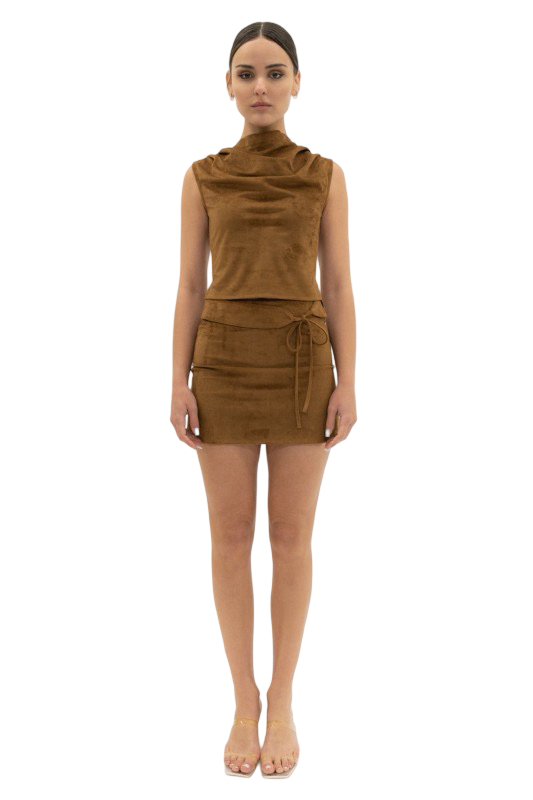 Fore Collection Cowl Neck Suede Sleeveless Top