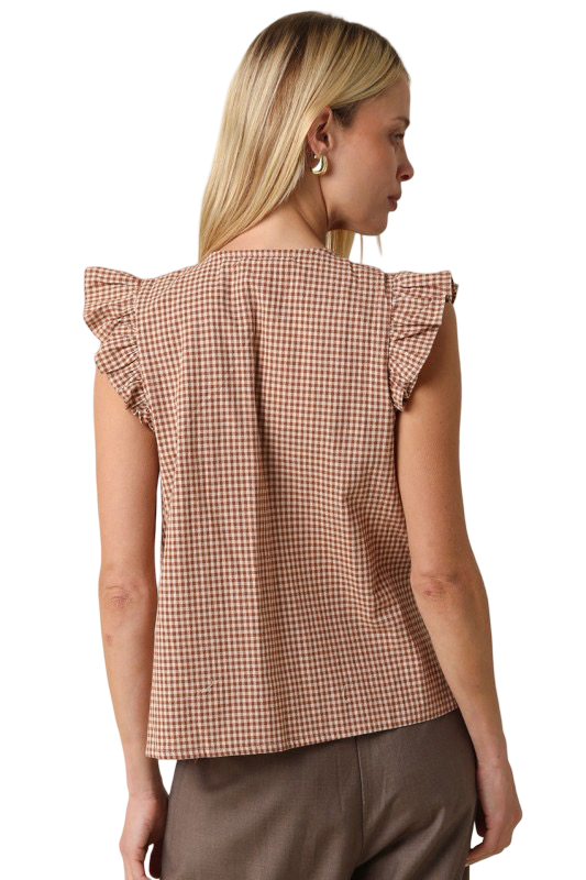 Olivaceous Clara Gingham Ruffle Sleeve Top