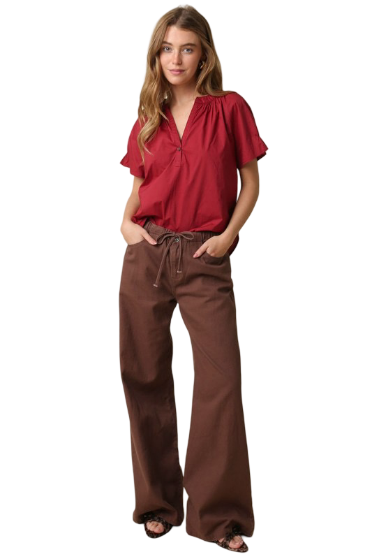 Olivaceous Hylee Ruffle Sleeve Peasant Blouse Top