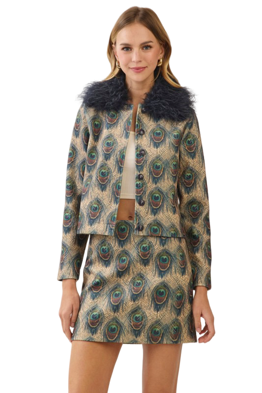 TCEC Peacock Pattern Mini Skirt