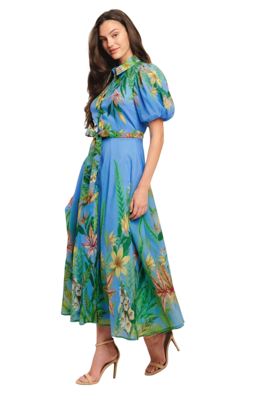 Flying Tomato Floral Puffed Sleeve Midi Dress