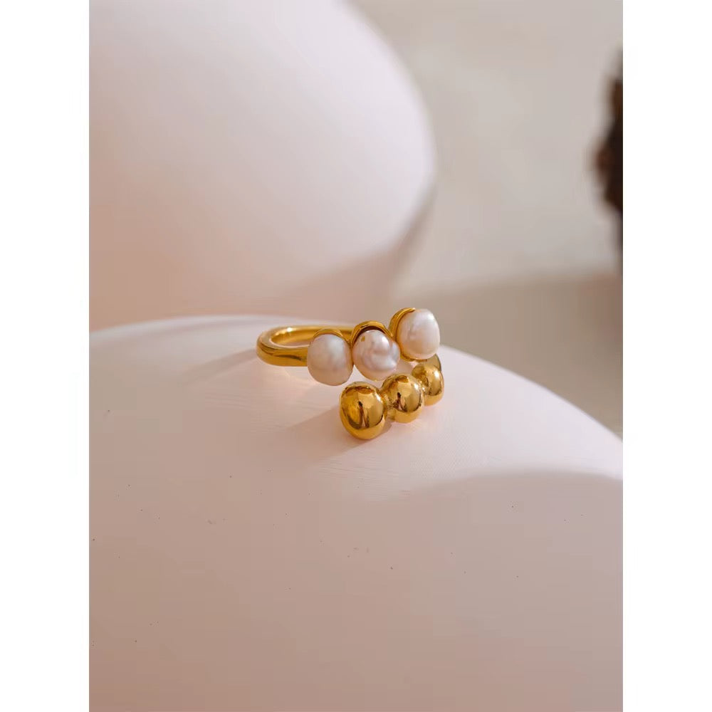 Rings- M&E Bling 18k Gold Plated Pearl Open Ring